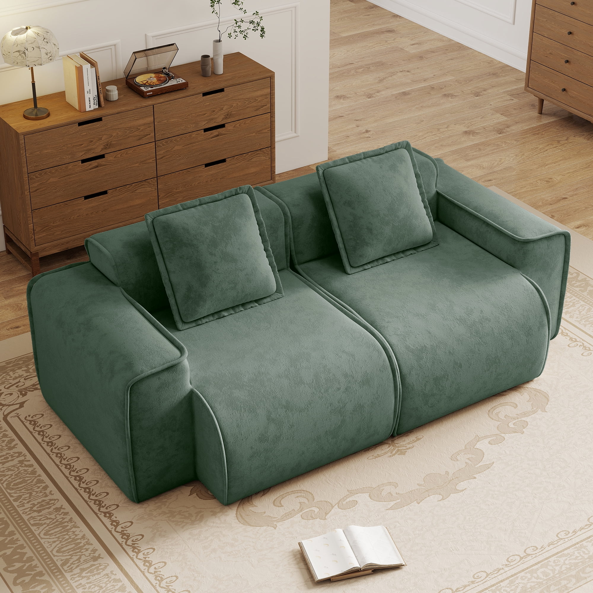 Anpport 78" Modular Sectional Cloud Loveseat Sofa, 2‑Seater Premium Velvet Upholstered Couch with Pillows, No Assembly, for Living Room, Bedroom & Small Apartment, Green