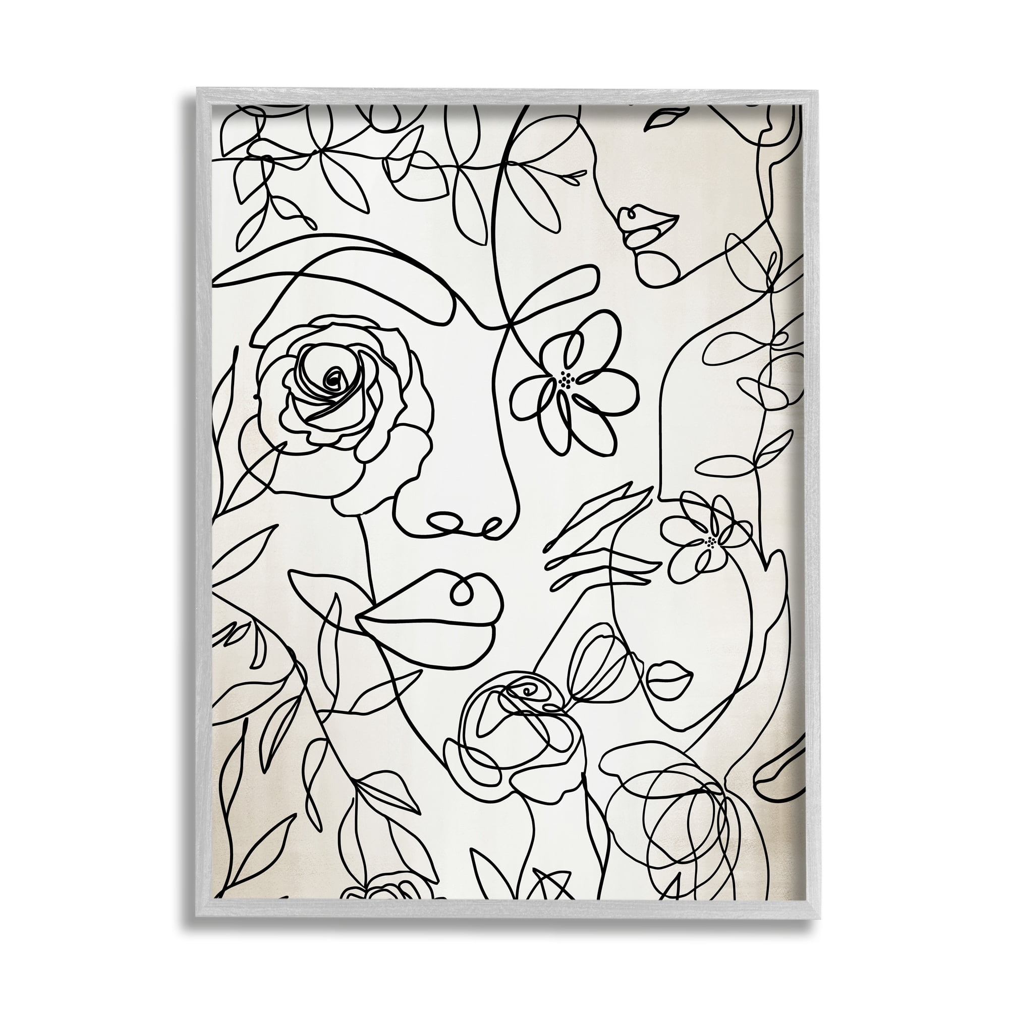 Minimal Line Drawing Floral Blossoms Botanical People Faces Botanical & Floral Graphic Art Framed Art Print Wall Art