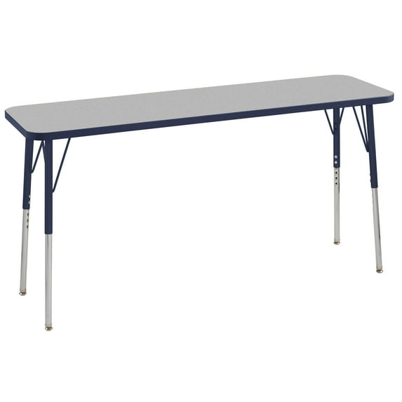 ECR4Kids 18in x 60in Rectangle Premium Thermo-Fused Adjustable Activity Table Grey/Navy/Navy - Standard Swivel