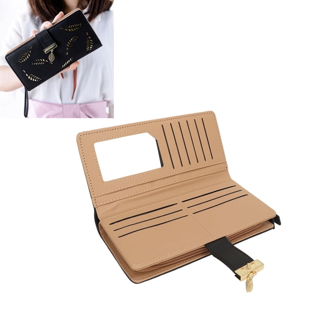 Monedero Con Tarjetero Para Mujer, Cartera Con Costuras Finas, Cuero PU Negro Exquisito Para Ir De Compras