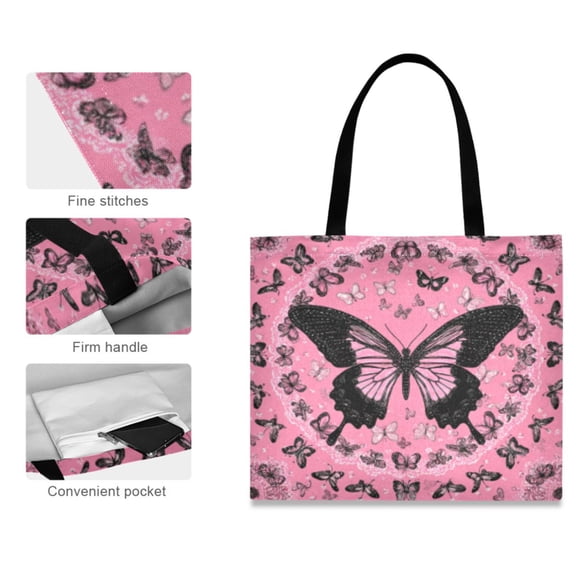Canvas Tote Bag for Women Girls Design Print Butterfly Ballet Totes