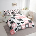 thumbnail image 3 of Homewish Love Heart Print Bedding Comforter Set 7pcs for Adults Female Men,Geometric Plaid Grid Queen Bedding Sets Super Cozy,Dreamy Princess Queen Sheet Sets,Lightweight Room Decor,Reversible, 3 of 8