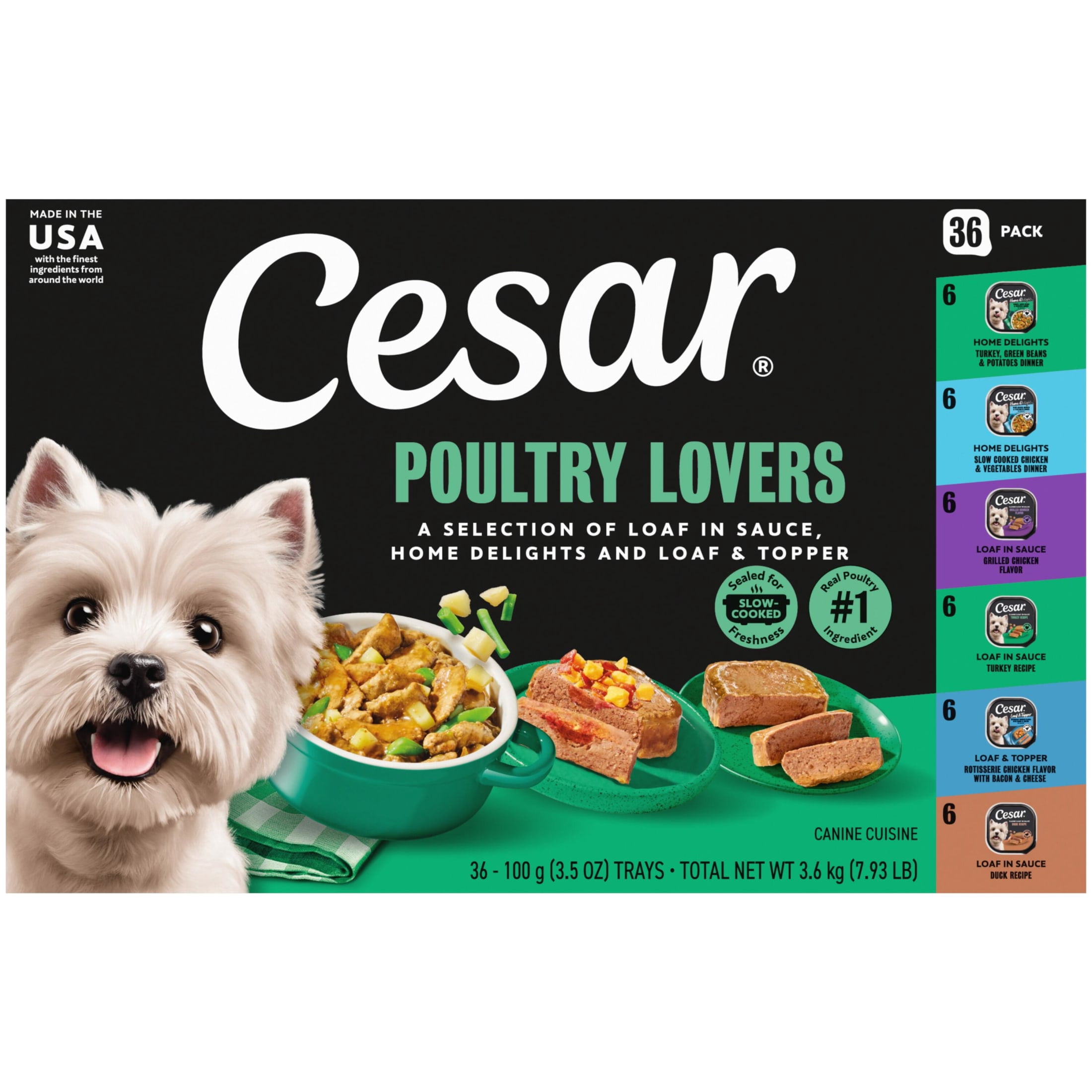 (2 pack) Cesar Poultry Lovers Variety Pack Chicken, Turkey Or Duck, Wet Dog Food, 3.5 Oz Trays (36 Ct)