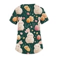 thumbnail image 5 of Women's Fashionable V-neck Short-sleeved Work Top With Double Side Slits And Pockets, Featuring Easter Bunny And Egg Prints. Sky Blue A XL, 5 of 5