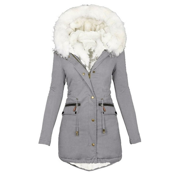Fall Clearance Sale! RQYYD Winter Coats for Women, Women's Winter Warm Jackets Lined Thick Overcoat Hooded Puffer Down Jacket Zipper Parka Coat (Gray,M)