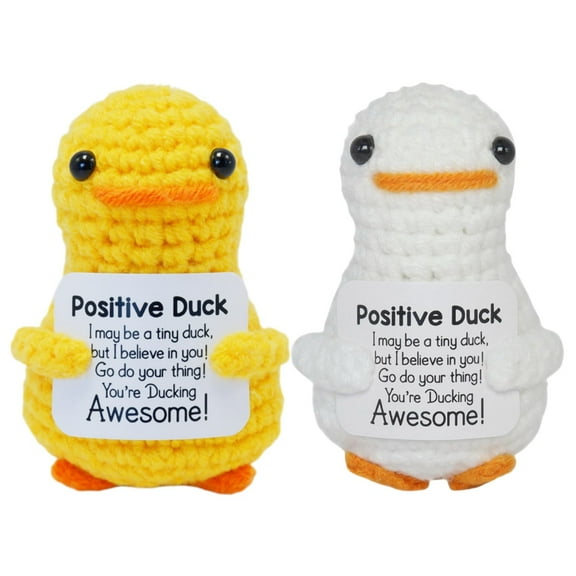 Cute Knitted Duck with Positive Card, Handmade Emotional Support Crochet Doll for Gift, DIY Knitting Supplies for Home Office Decor