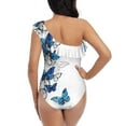 thumbnail image 5 of Pofeuu Blue Flying Butterflies Print Women's One Piece Swimsuits One Shoulder Swimwear Asymmetric Ruffle Monokinis Bathing Suits-Medium, 5 of 6