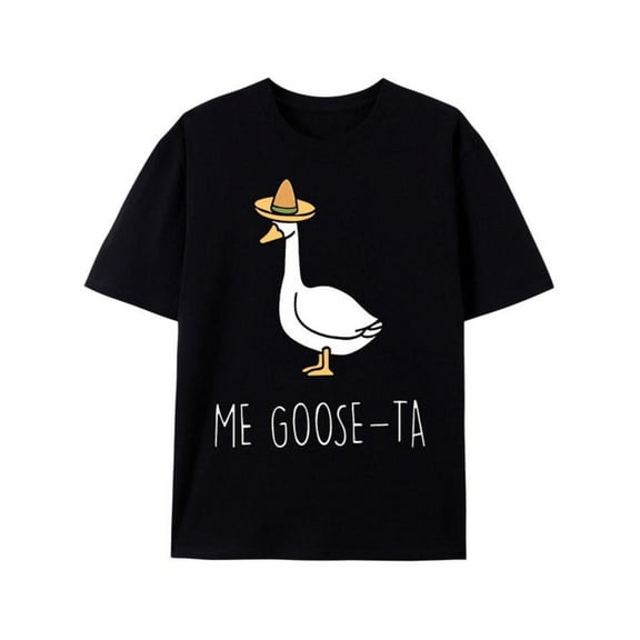 Goose - Themed Pun Graphic Tee, Tops Has "ME GOOSE - TA" Text and Humorous Goose Design, Round Neck Regular Fit T - shirts, Size(S - 5XL)