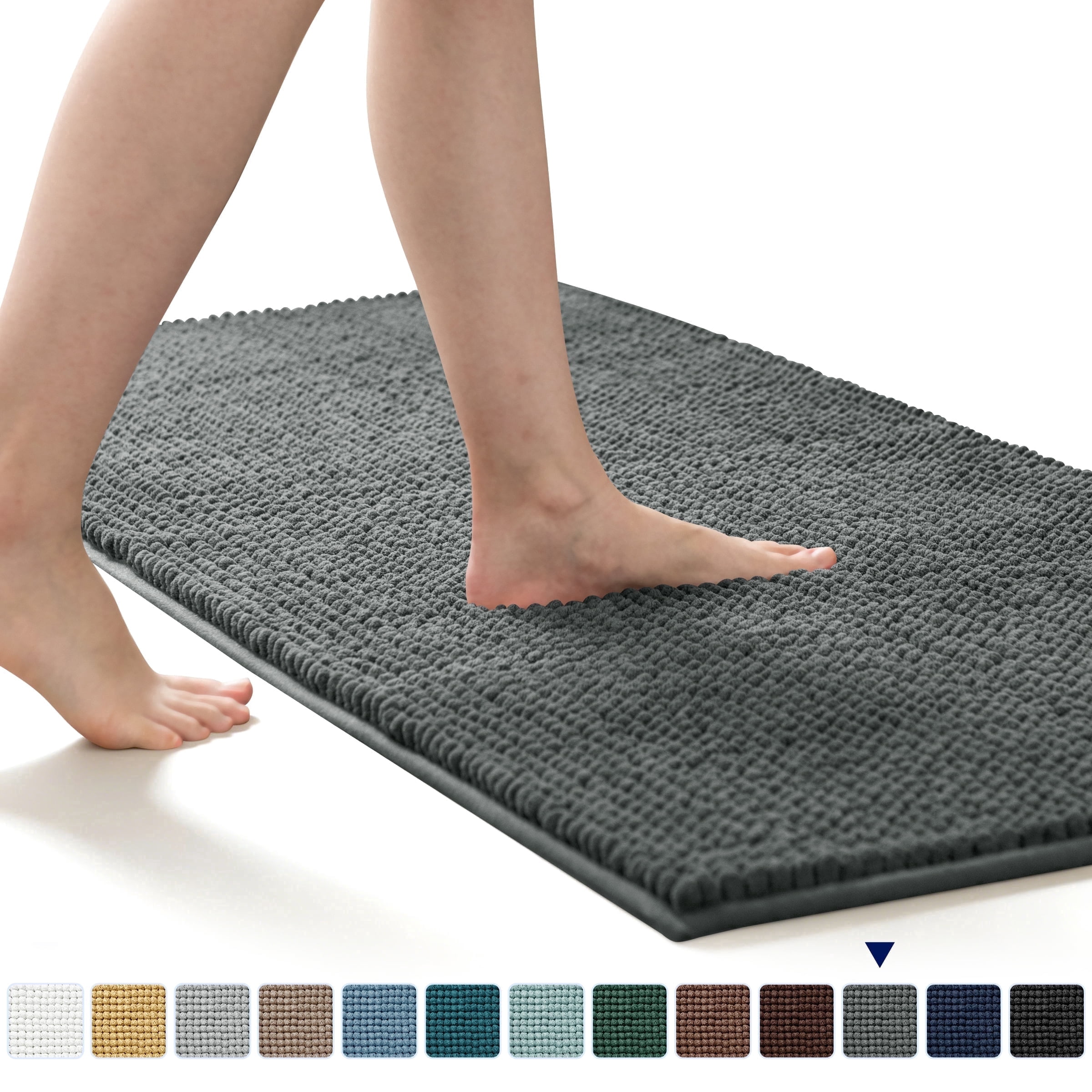 Subrtex Chenille Bathroom Rugs，Extra Soft and Non Slip Bath Mats Runner，Thick Rubber Backing Washable Shower Bathtub Rugs & Home Decor Accessories (Gray,24"*60")