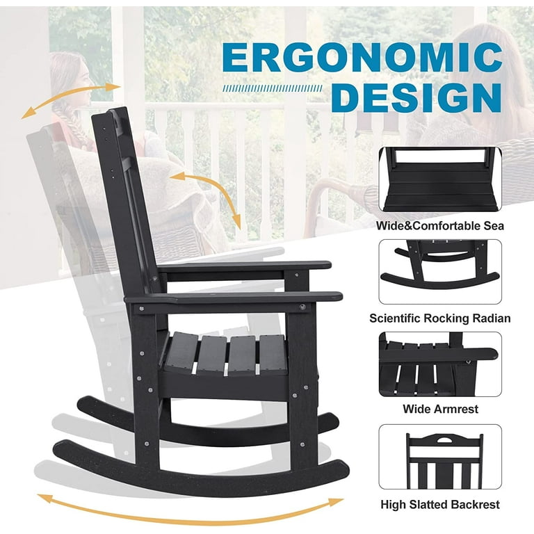NALONE Outdoor Rocking Chair Set of 2 All Weather Resistant Rocking Chair for Porch and Garden Lawn HDPE Material Oversized Patio Rocker Chair for