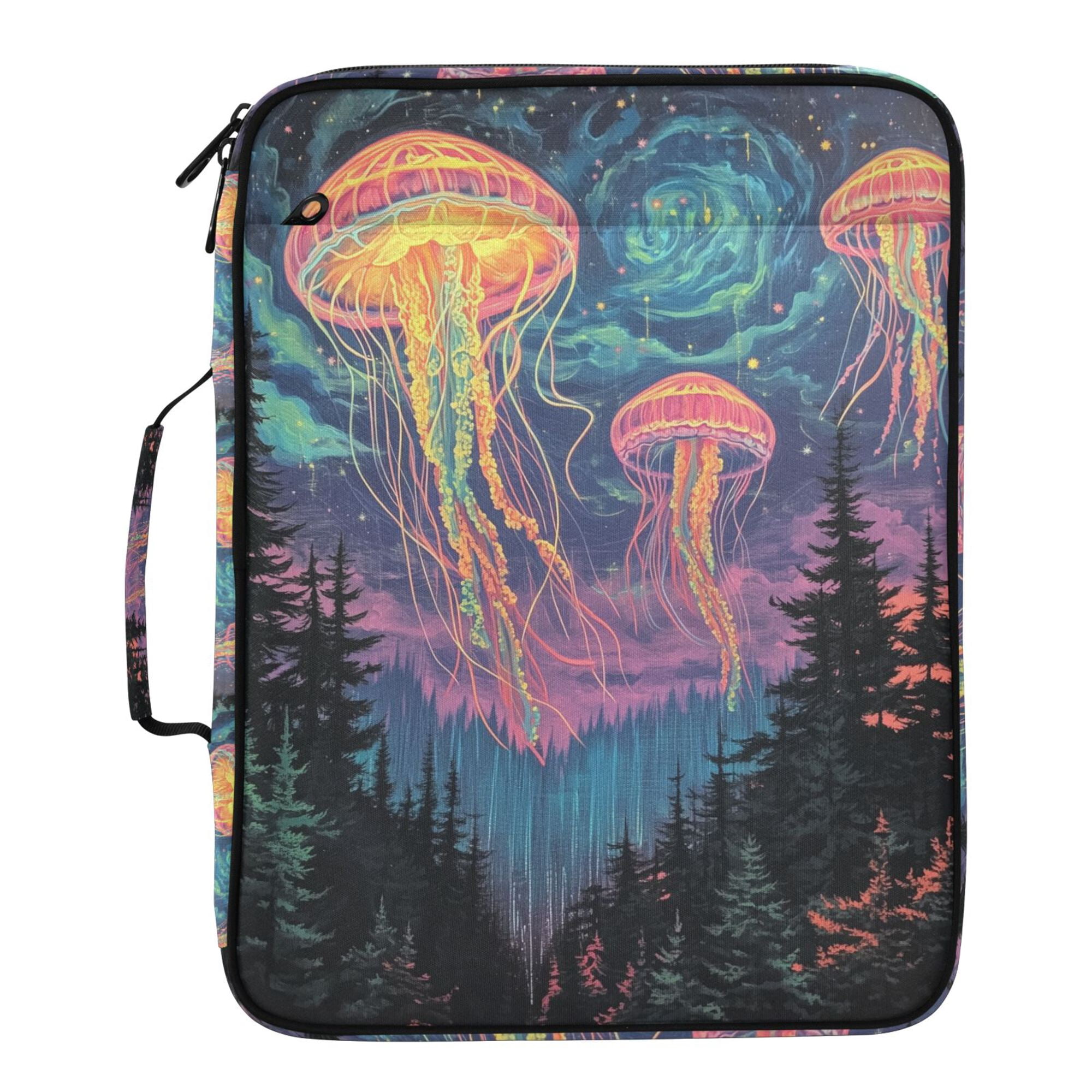 FORMRS Accordion File Folder A4 Size 7-Pocket Expanding Document Organizer Bag with 3 Ring Binder, Psychedelic Jellyfish