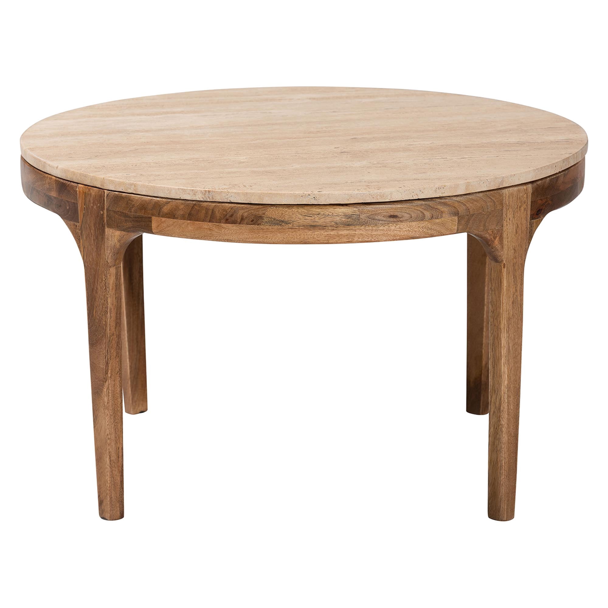 Baxton Studio Prospero Round Travertine Coffee Table - Modern Accent Table with Mango Wood Frame for Living Room or Seating Areas