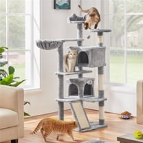 Yaheetech 57.4" Height Cat Tree Tower with 2 Condos & Dangling Ball, Light Gray