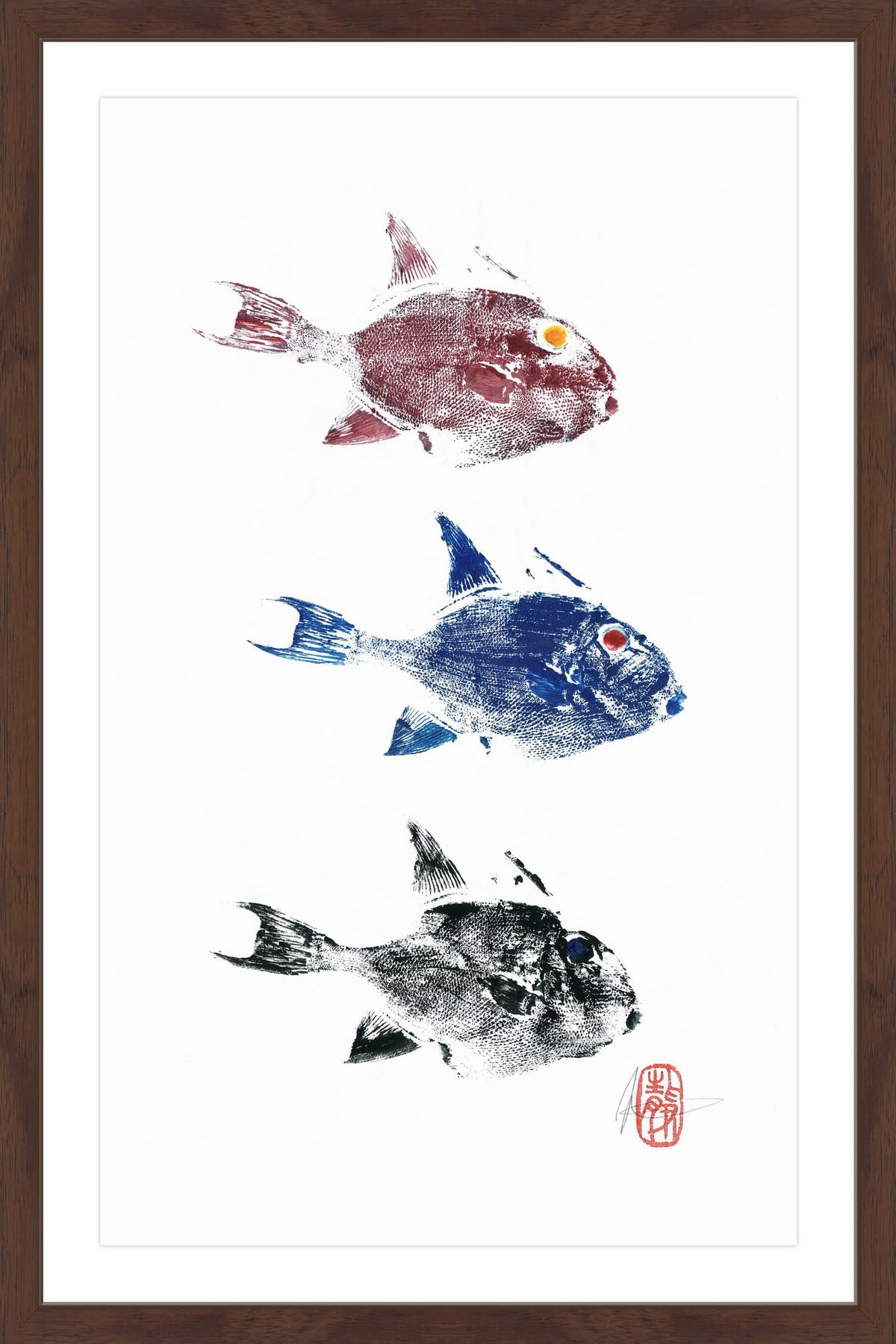 "3 Trigger Fish" Framed Painting Print