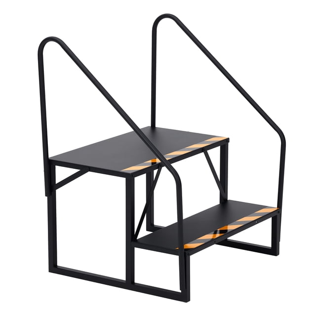 2/3/4 Step RV Handrail Stairs Heavy Duty, Portable Foldable Mobile Home Steps with Anti Slip Tape, Detachable Ladder for Travel Trailer Camper Hot Tub Pool, Single/Double Rail, Black