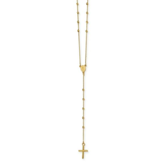 14K Yellow Gold Polished Rosary 24 Inch Necklace (24 X 0.7) Made In Italy sf2512-24