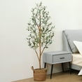 thumbnail image 3 of 5 ft Artificial Olive Plants with Realistic Leaves and Natural Trunk, Silk Fake Olive Tree in Black Plastic Pot, Faux Olive Tree for Office Home, 3 of 9