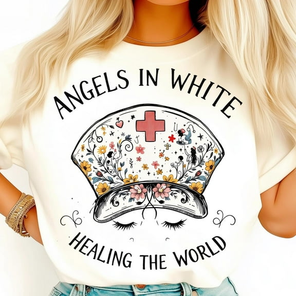 Nurse Week Shirt, Angels In White Nurse Hat Shirt, Healing The World Medical Shirt, Nurse Appreciation Shirt