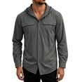 thumbnail image 2 of Wovilon Men's Hooded Snap Front Sun Protection Shirt with Dual Chest Pockets and Curved Hem, Lightweight Quick-Dry Long Sleeve Casual Wear for Summer Travel, 2 of 7