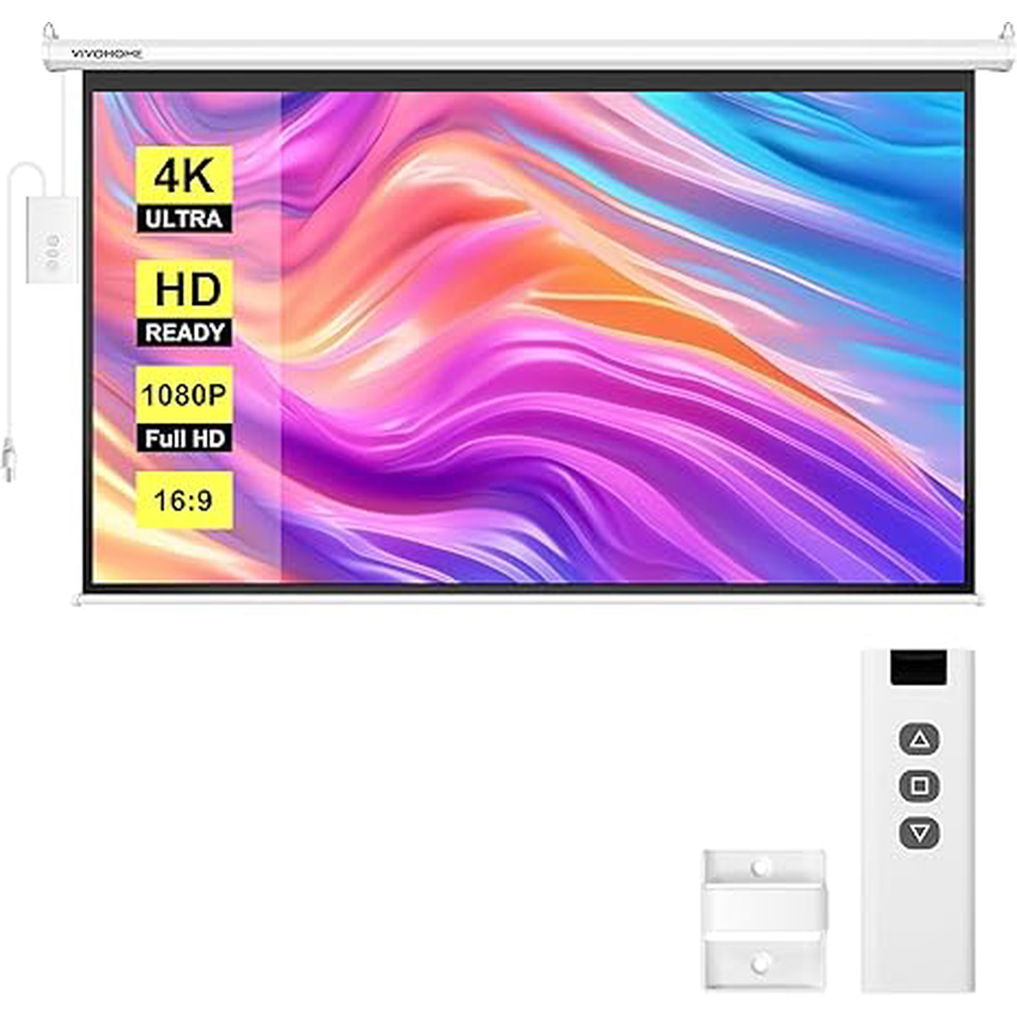 SPECSTAR Motorized Projector Screen with Remote, 16:9 100 Inch Auto Electric Projection Screen, HD 4K Movie Screen for Home Theater, Cinema, Office (87 x 49 White)