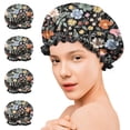 thumbnail image 7 of Shower Caps,Pioneer Flower Floral Print Pattern Waterproof Shower Cap for Women 4 Pieces,Double Reusable Hair Cover for Shower PEVA Elastic Stretch Hem, 7 of 7