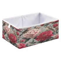 Foldable Fabric Storage Bin Home Cubes Clothing Organizer Bins Large Collapsible Box Basket for Home Organizer Pink and Red Peonies