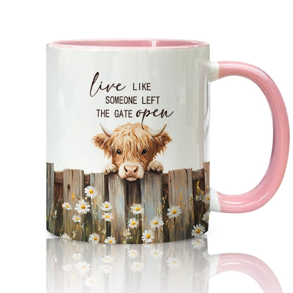 Funny Pink Coffee Mugs, Farmhouse Live Like Someone Left The Gate Open Coffee Teacup, Gifts For Women Girls Her Ceramic Coffee Mug 11oz