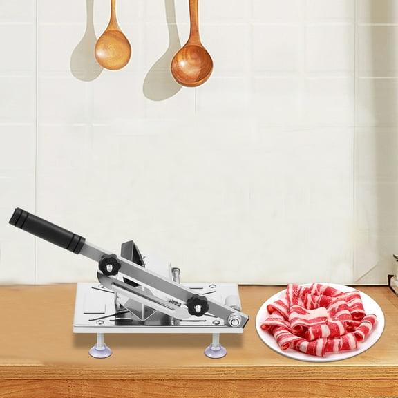 Austok Frozen Meat Slicer Stainless Steel Manual Meat Slicer Meat Food Slicer with Anti Slip Suction Cups Thickness Adjustable Meat Cutting Machine Easy to Use Frozen Meat Slicer for Home