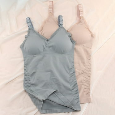 2Pack Nursing Camisole with Bra Plus Size Womens Built in Cami Tops for Breastfeeding,  Gray & Pink L