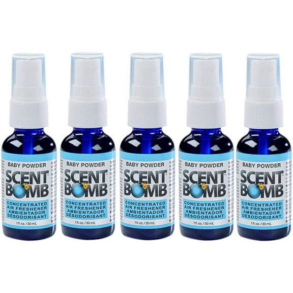 Scent Bomb Air Freshener Spray, 100 % Oil Based Concentrated Air Freshener, Air Freshener Spray for Car, Room, Bathroom and Odor Eliminator, Baby Powder, 5 Pack