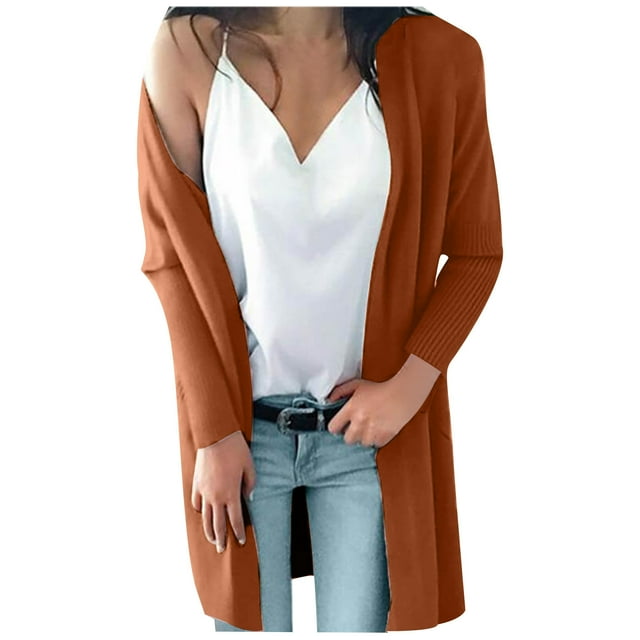 Plus Size Cardigan Womens Spring And Summer Color Long Sleeved Pocket Cardigan Shirt Loose Casual Lapel Fall Cardigans for Women on Clearance