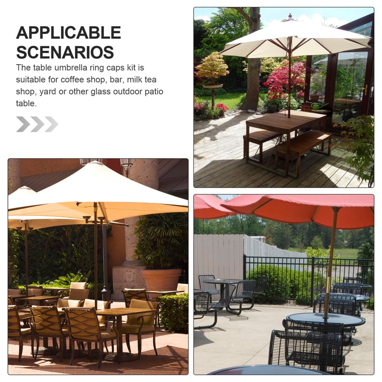 brown patio table umbrella hold ring Lyreh 2pcs Hole Rings & 2pcs Covers, Silicone Heavy-Duty Umbrella Cone Wedge Plug Cap Adapter Set for 2-2.5 Inch Hole Outdoor Patio Garden Beach Pool Tables (Brown providing a secure and stable hold for your umbrella 2 Pcs Garden Umbrella Patio