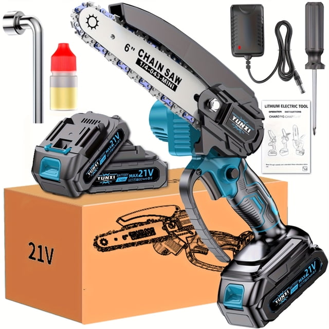 21V 6-Inch Cordless Mini Chainsaw with Lithium Battery, Handheld Electric Saw for Wood Cutting & Tree Trimming