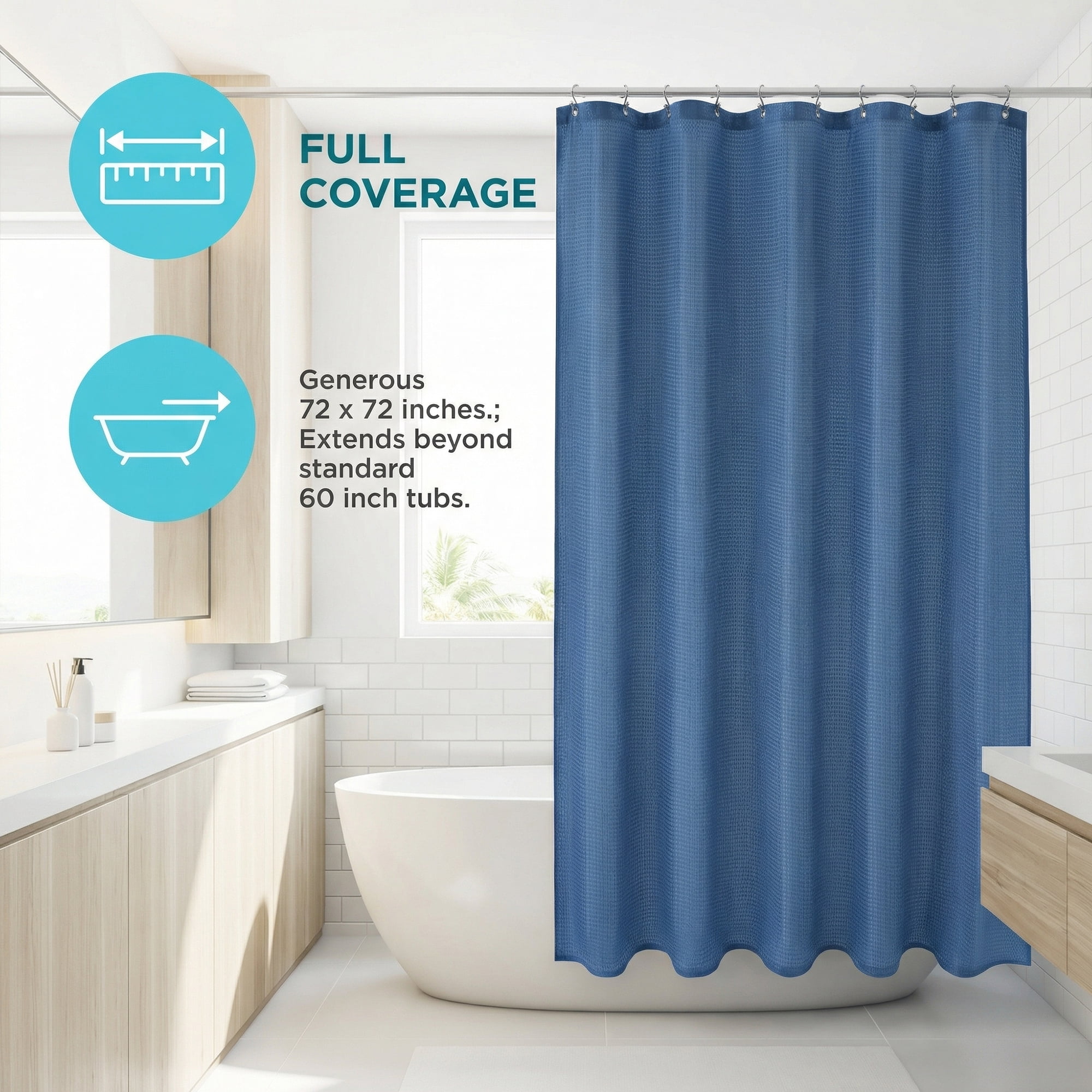 Unique Bargains Waffle Weave Shower Curtain with Excellent Drape Blue 71"W x 71"L