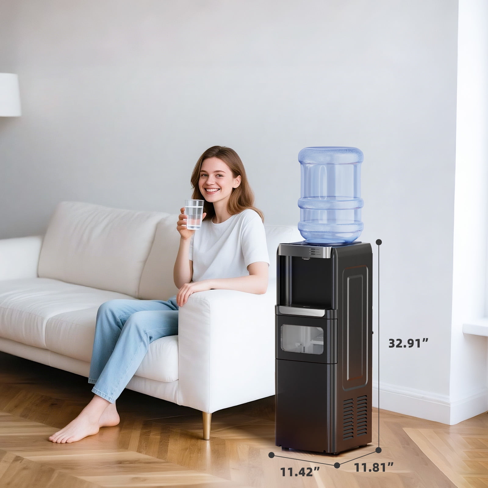 FREE VILLAGE Water Dispenser with Ice Maker,3-in-1 Water Cooler with Ice Maker, Hot & Cold Top-Loading Water Dispenser for 5 Gallon Bottle,33LBS/24H Ice Maker Output,Black