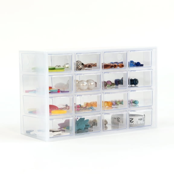 Everything Mary Clear 16-Drawer Organizer – Wall-Mountable Plastic Storage Cabinet for Crafts, Jewelry, Beads  Small Parts