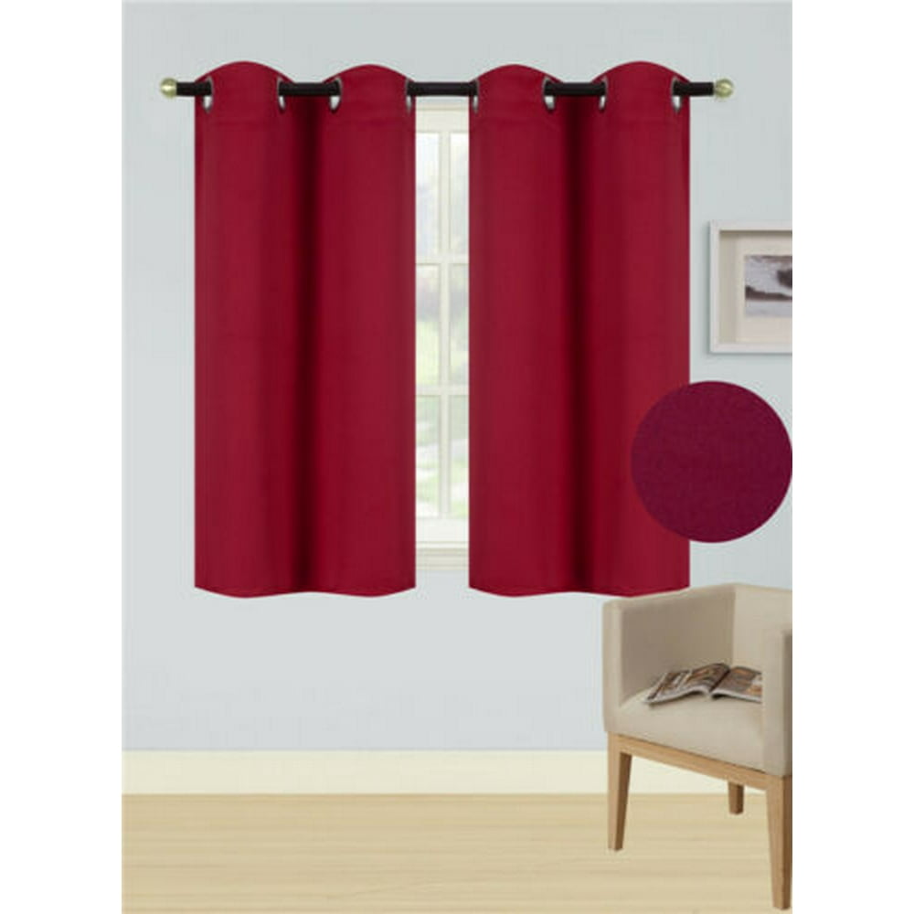 (K54) Burgundy 2 Panel Silver Grommets Kitchen Tier Window Curtain 3