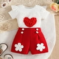 thumbnail image 5 of NOLDARES 2Pcs Baby Girl Summer Clothing Sets Cute Heart and Floral Print Shirt+Shorts Outfits Toddler Clothes(A1-Red,12-18 Months), 5 of 8