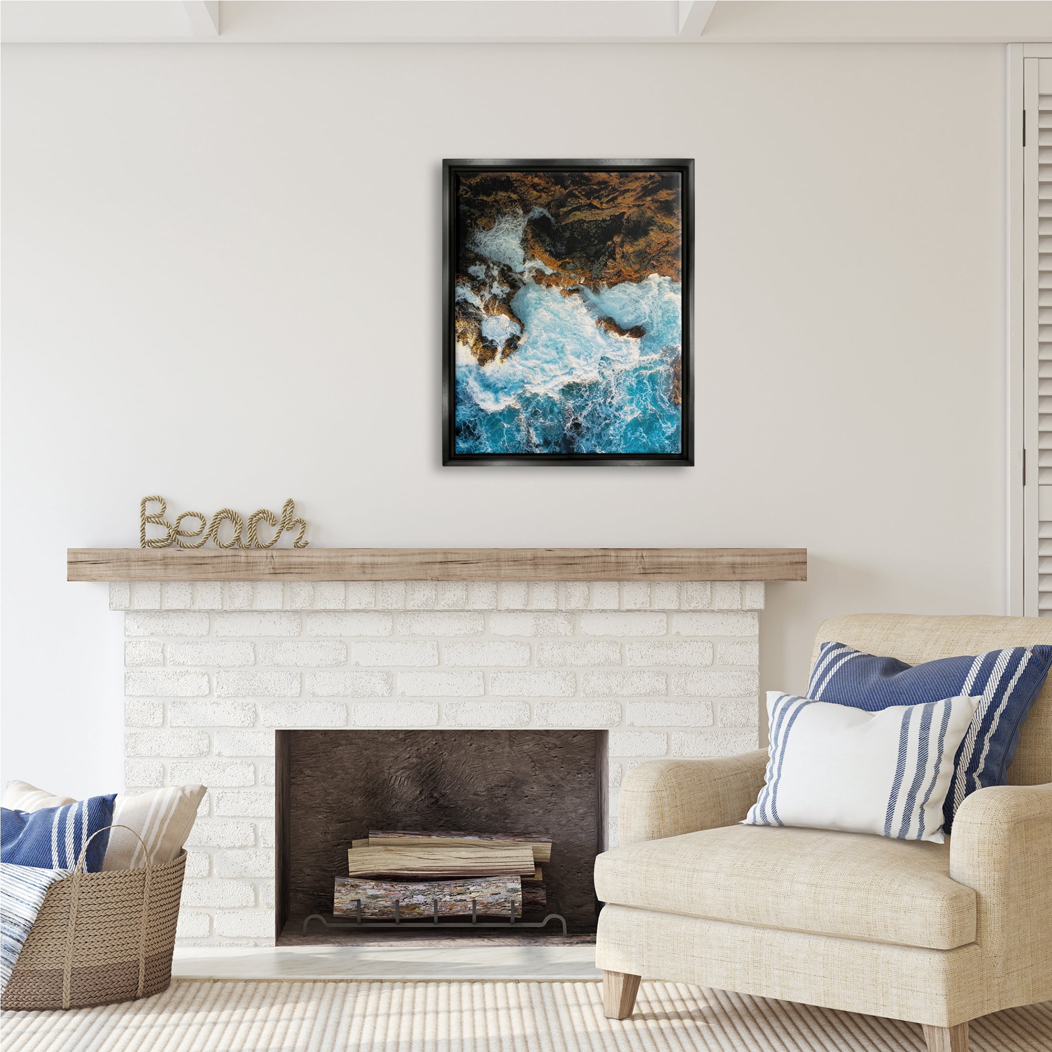 Stupell Industries Rocky Ocean Waves View Nature Photography Black Floater Framed Art Print Wall Art, 25 x 31