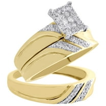 10K Yellow Gold Diamond Trio Set Rectangle Engagement Ring   Wedding Band 1/3 Ct