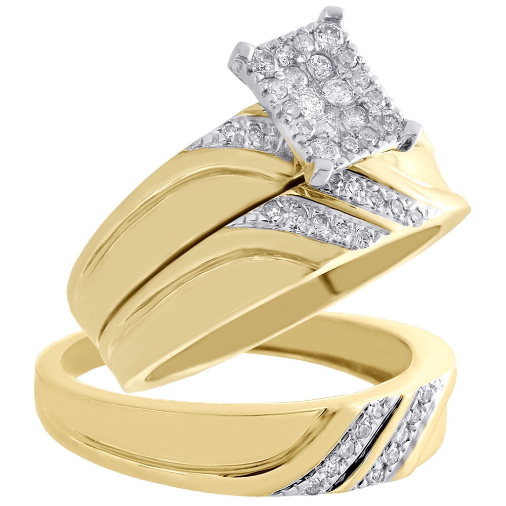 Jewelry For Less - 10K Yellow Gold Diamond Trio Set Rectangle ...