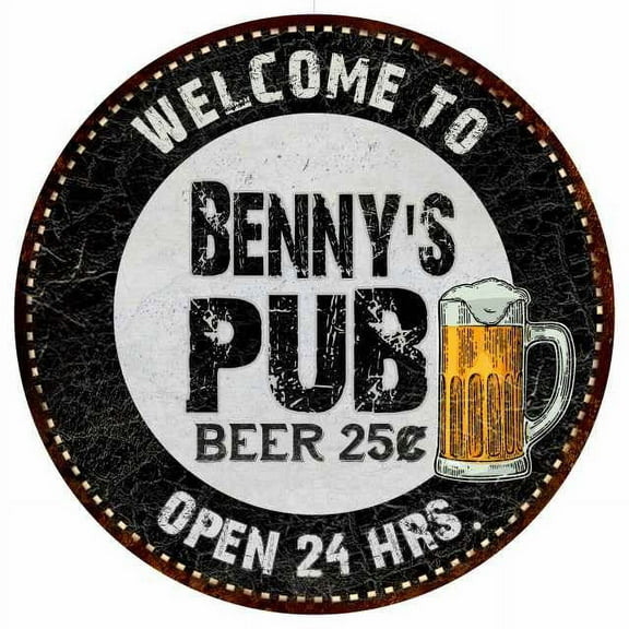 Benny's Pub 12" Round Metal Sign Beer Bar Black Wall Décor Gift 200120039126