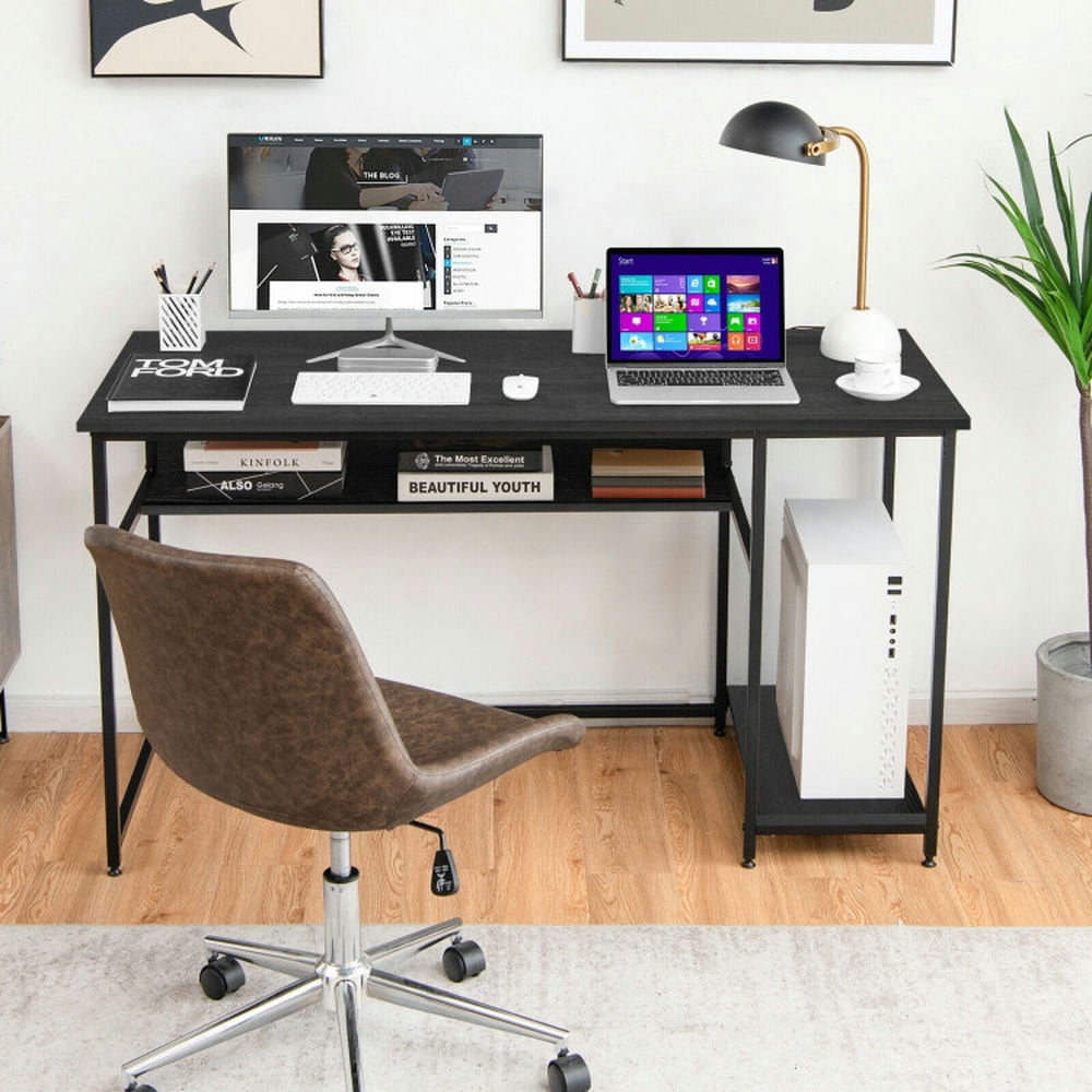 Demi Bonn 55" Computer Desk with Power Outlets and USB Ports for Home and Office Study Writing Table, Black