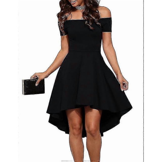 Sexy Black Off Shoulder Asymmetrical Hem Boutique Party Dress