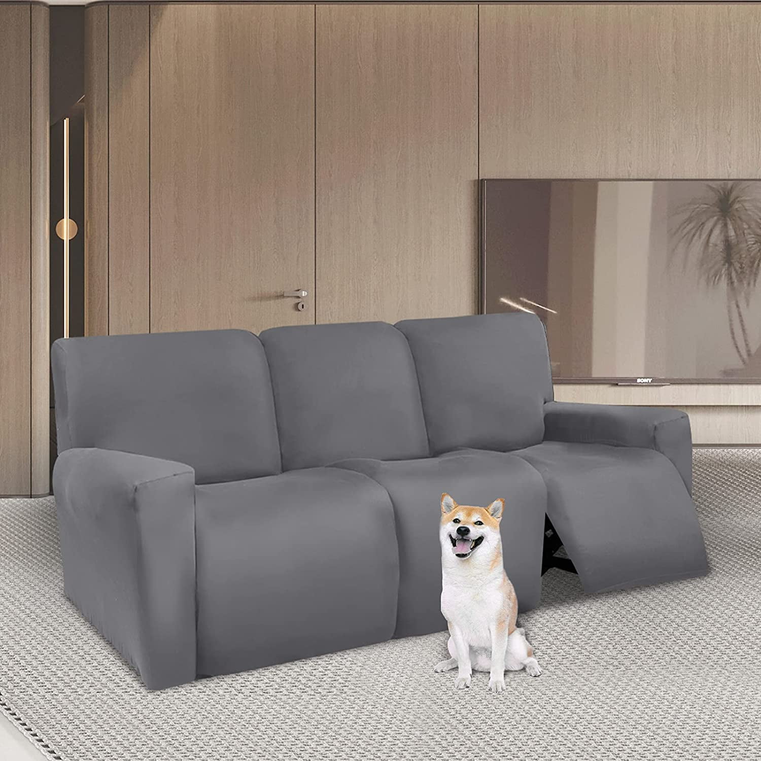 8 Pieces Recliner Couch Covers for 3 Cushion Couch Recliner Sofa Covers 3 Seat Soft Stretch Reclining Sofa Slipcover Water Resistant Slip Cover