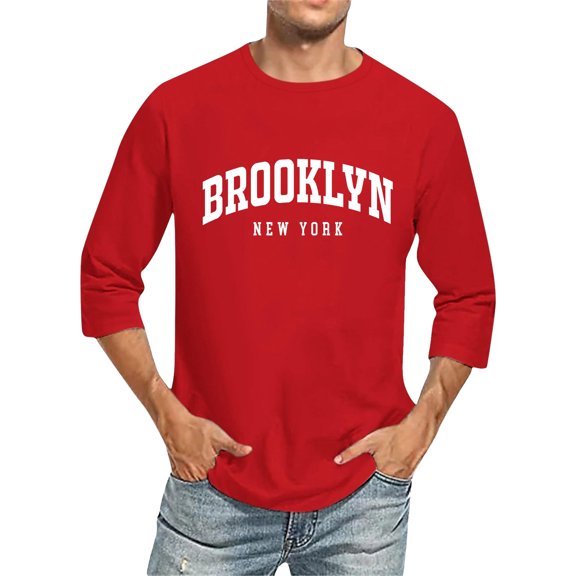 TIANZEN Men 3/4 Sleeve Letter City Name T Shirts Comfortable Crewneck Solid Color Fit Tee Shirt Tops Big And Tall Graphic T Shirts for Men