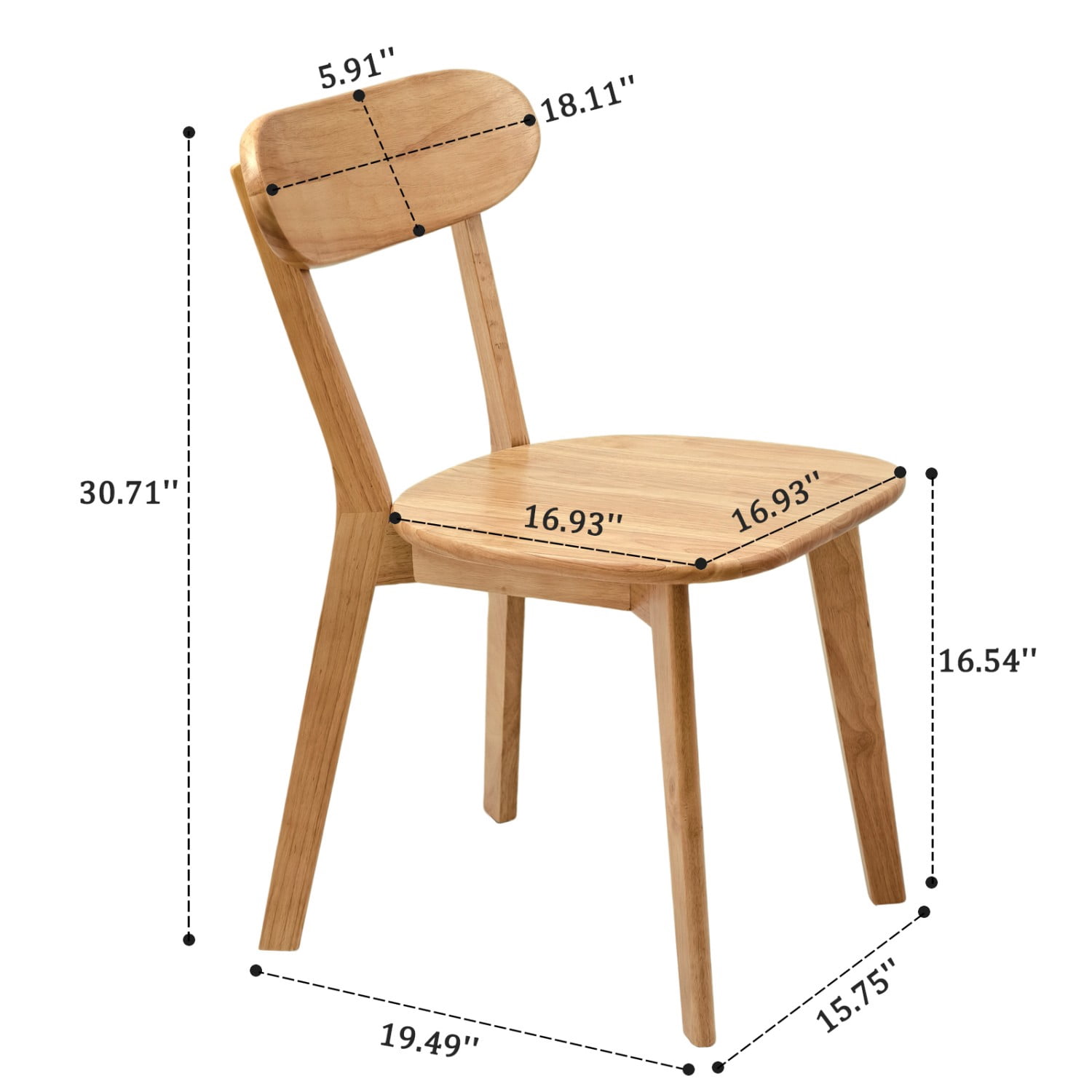 100% Natural Solid Wood Dining Chairs Set of 2 Mid Century Modern Kitchen Chairs with Curved Backrest Adjustable Foot Pads Walnut Dining Room Living Room Study Chairs, Natural
