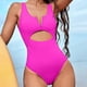 thumbnail image 2 of Gibobby Trajes de Baño Mujer Traje de baño dividido de bikini de talle sexy con cuello en V sólido casual para mujer(Rosa caliente,G), 2 of 5
