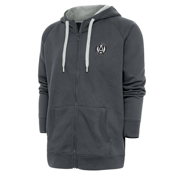 Men's Antigua Charcoal Atlanta United FC Brushed Metallic Logo Victory Full-Zip Hoodie