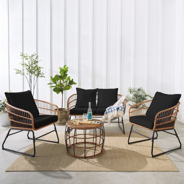 Best Choice Products 4Piece Outdoor Rope Wicker Patio Conversation